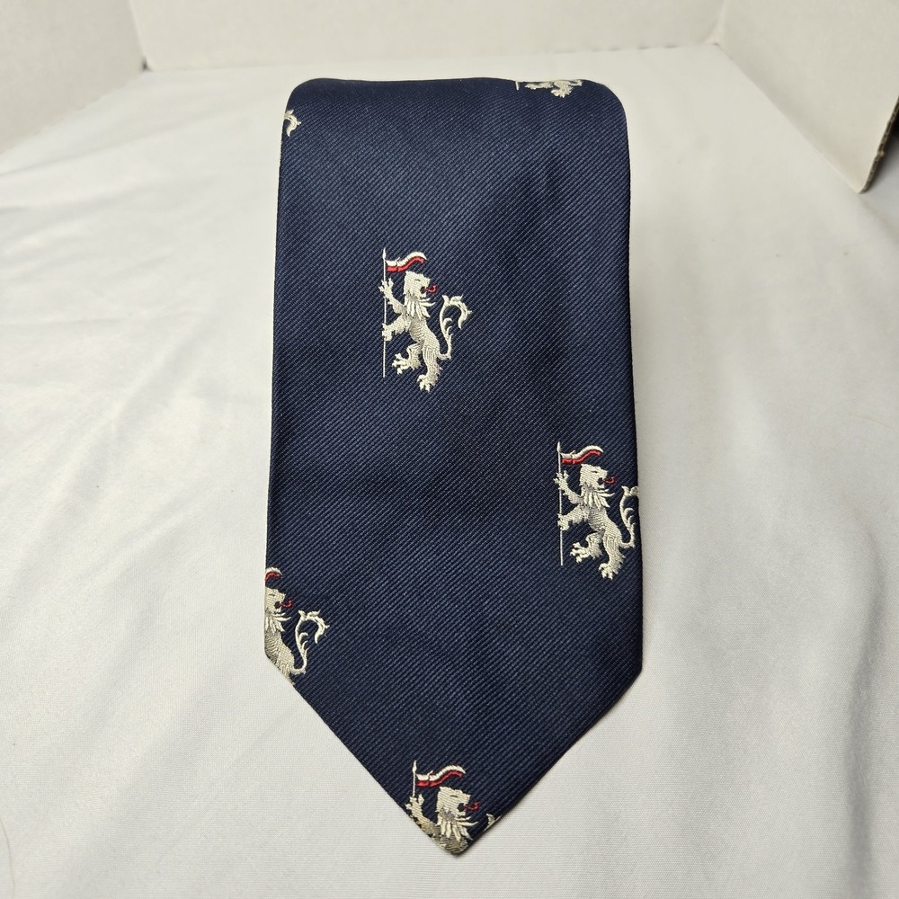 Vintage Brooks Brothers University Mens Silk Blend Tie Navy Heraldic Lion USA